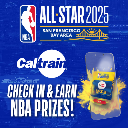 Ad for NBA All Star Game 2025 featuring Caltrain